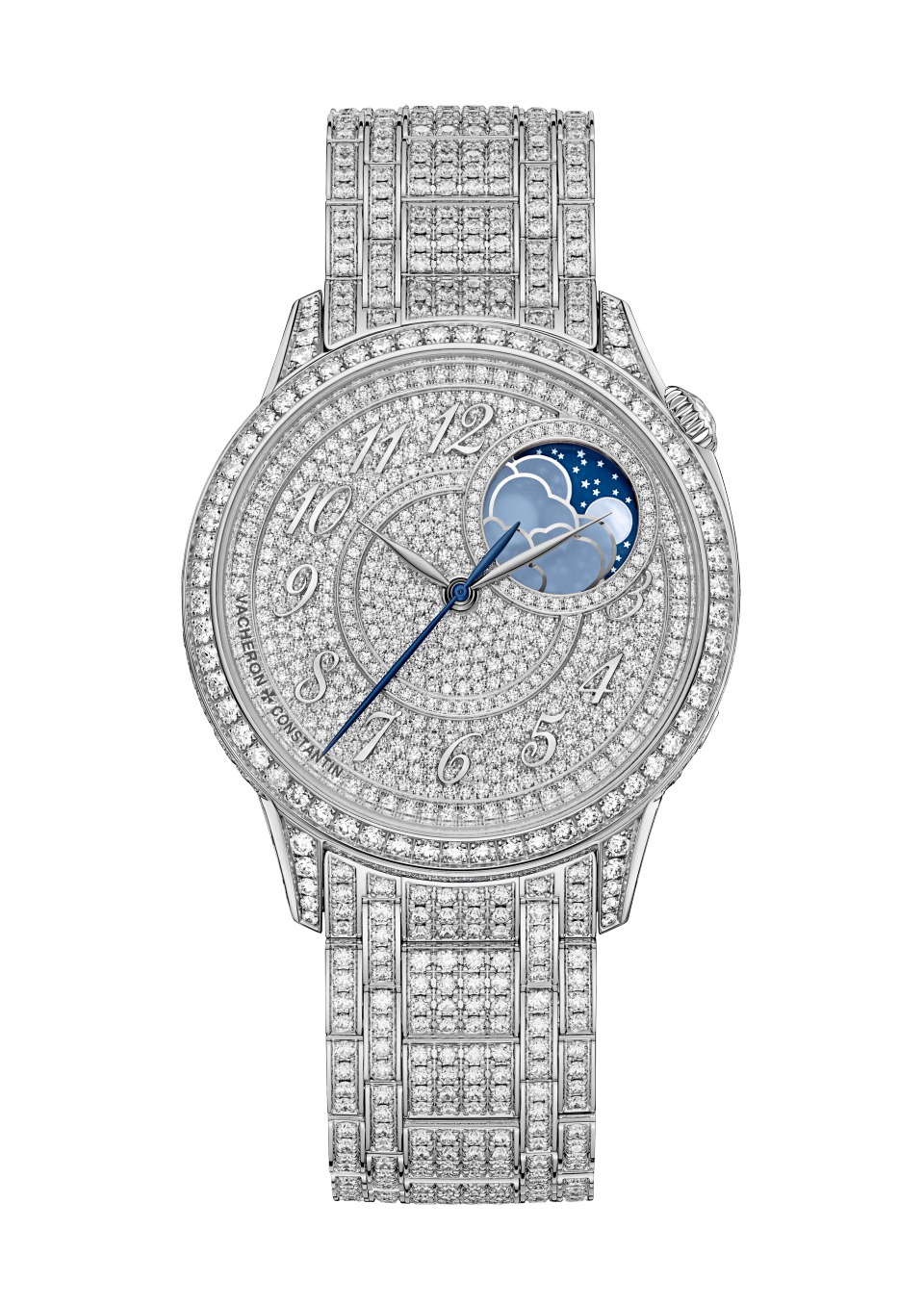 Vacheron Constantin Égérie moon phase jewellery 37 mm Diamond Paved Dial White Gold Bracelet 8016F/127G-B499 - WATCHXNYC
