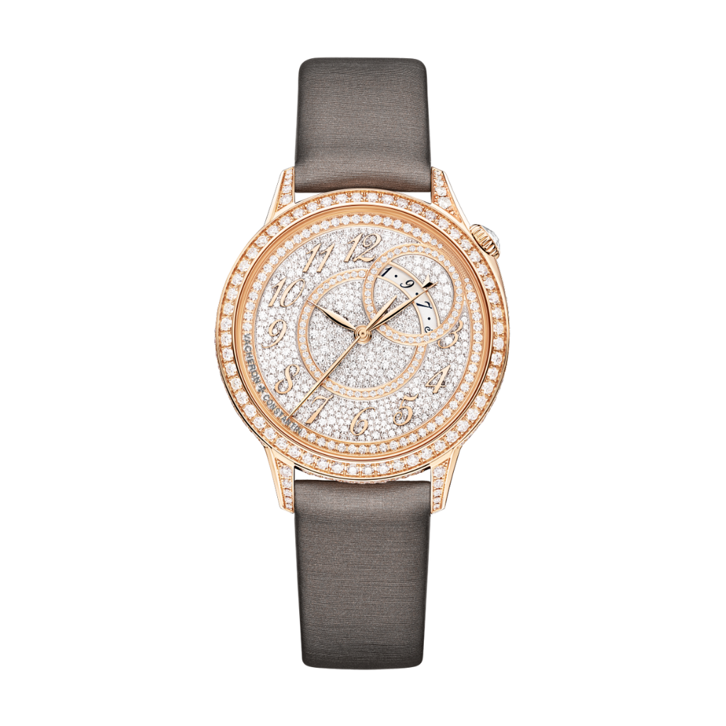 Vacheron Constantin Égérie self-winding 35 mm Diamond Paved Dial 18K Pink Gold Satin Strap 4606F/000R-B648 - WATCHXNYC