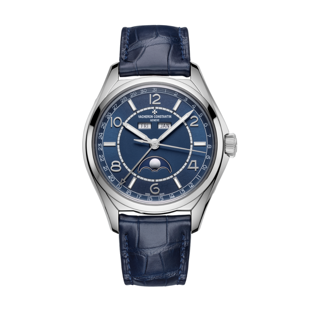 Vacheron Constantin Fiftysix complete calendar 40 mm Blue Dial Stainless Steel   Leather Strap 4000E/000A-B548 - WATCHXNYC