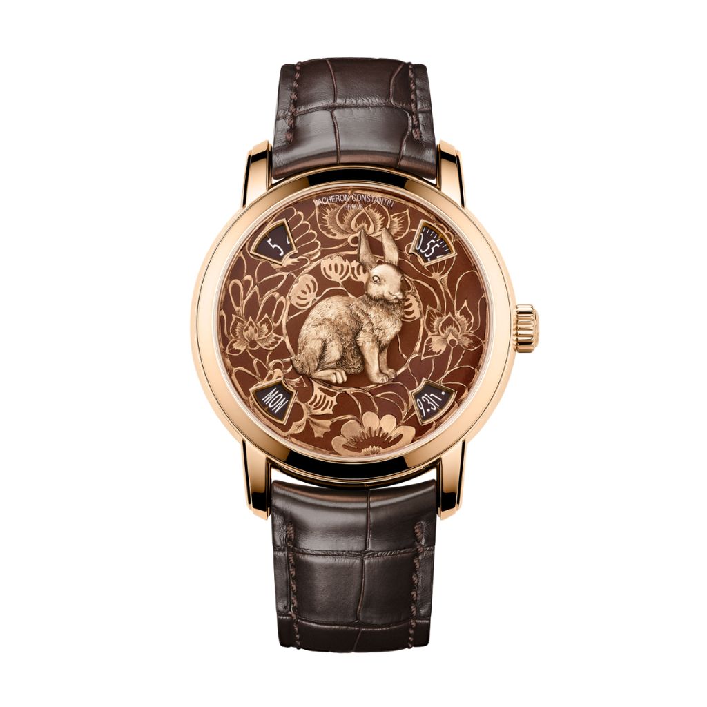 Vacheron Constantin Métiers d'Art The legend of the Chinese zodiac - year of the rabbit 40 mm Brown Dial 18K Pink Gold   Leather Strap 86073/000R-B933 - WATCHXNYC