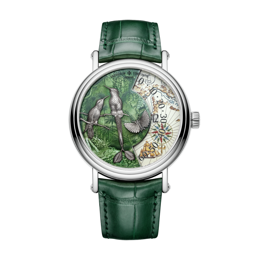 Vacheron Constantin Métiers d'Art Tribute to Explorer Naturalists - Terre de feu 41 mm Green Dial White Gold   Leather Strap 7500U/000G-B993 - WATCHXNYC