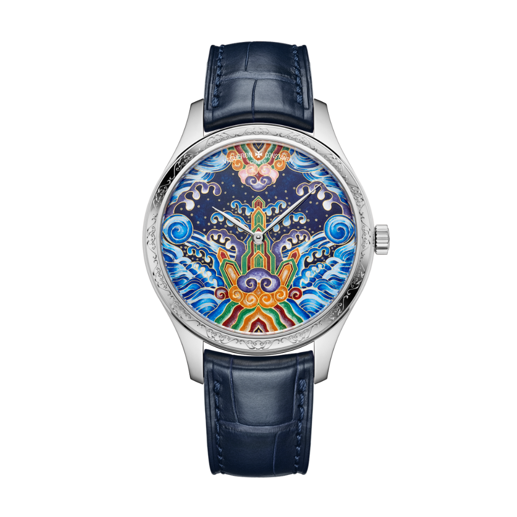 Vacheron Constantin Métiers d'Art Tribute to traditional symbols - Eternal flow 38 mm Blue Dial White Gold   Leather Strap 2400A/000G-H023 - WATCHXNYC