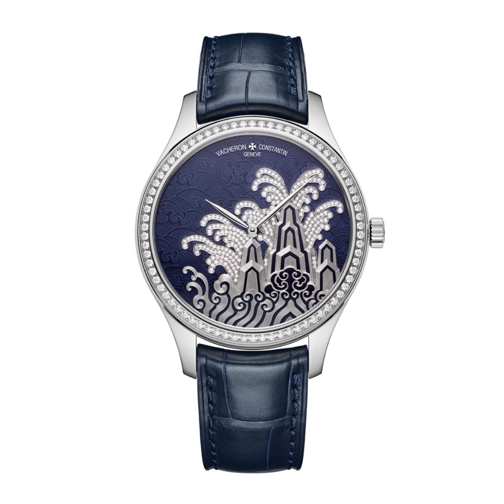Vacheron Constantin Métiers d'Art Tribute to traditional symbols - Moonlight slivers 38 mm Blue Dial with Diamonds White Gold   Leather Strap 2405A/000G-H021 - WATCHXNYC