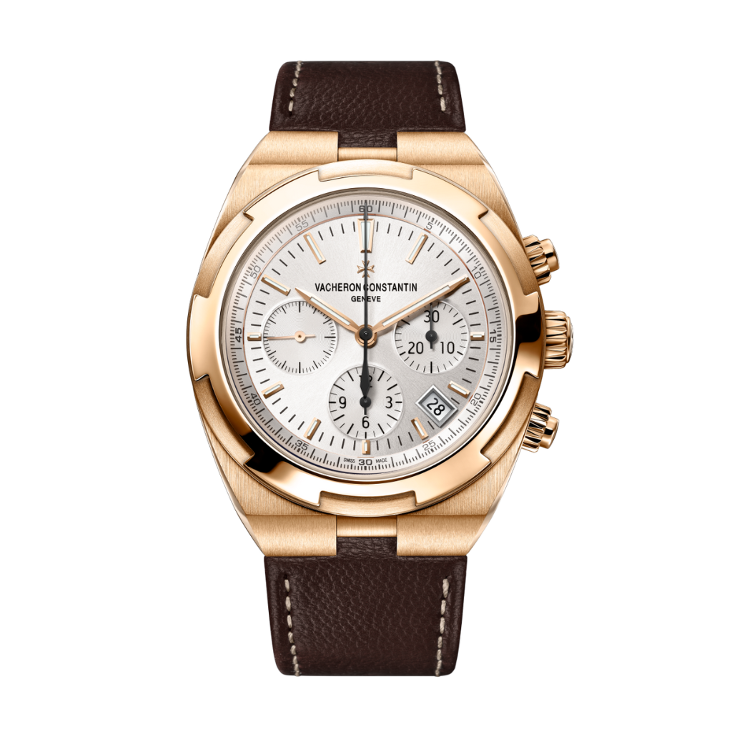 Vacheron Constantin Overseas chronograph 42.5 mm Silver Dial 18K Pink Gold   Leather Strap 5500V/000R-B074 - WATCHXNYC