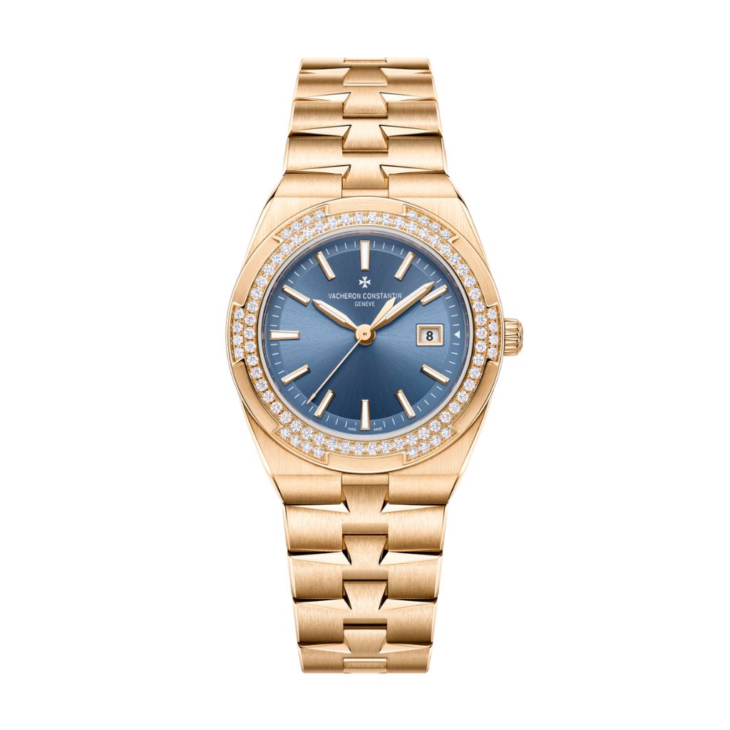 Vacheron Constantin Overseas quartz 33 mm Blue Dial with Diamonds 18K Pink Gold Bracelet 1225V/200R-H015 - WATCHXNYC