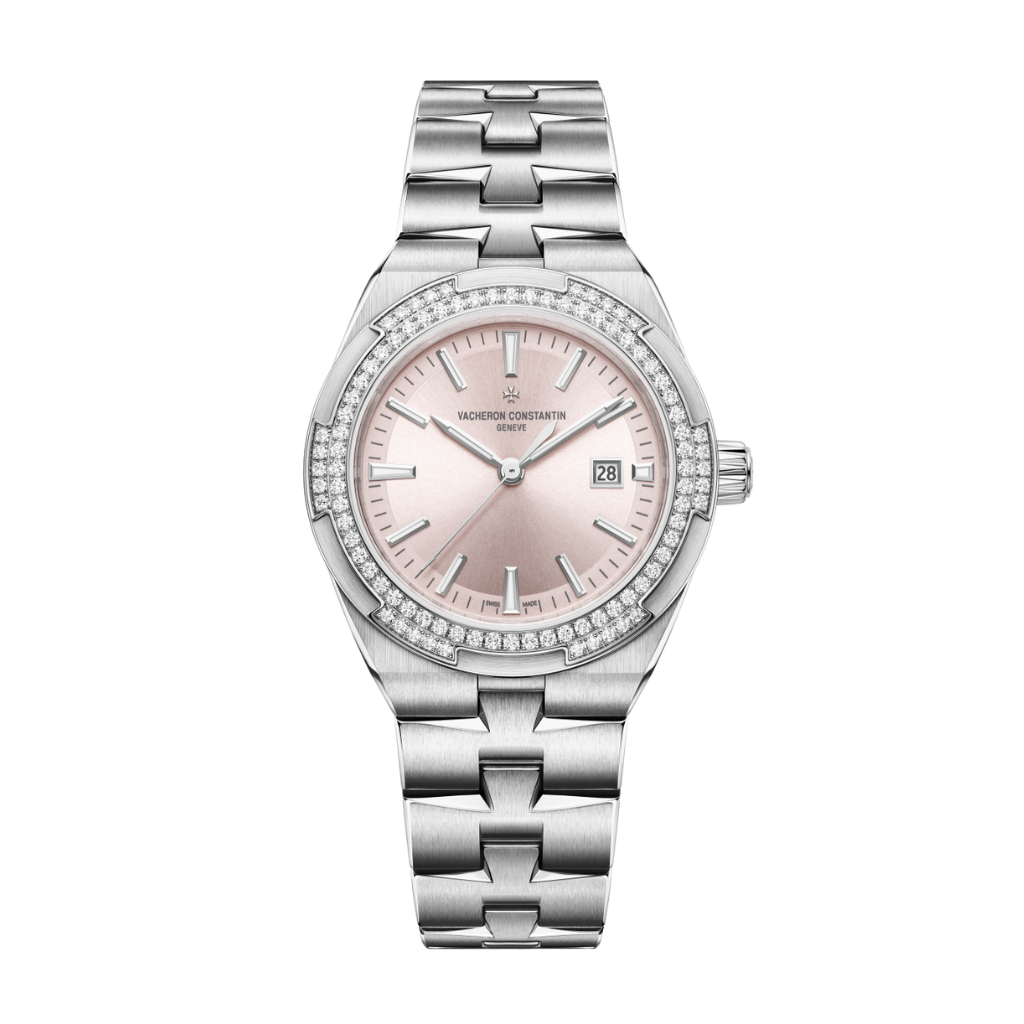 Vacheron Constantin Overseas self-winding 35 mm Pink Dial with Diamonds Stainless Steel Bracelet 4605V/200A-B971 - WATCHXNYC