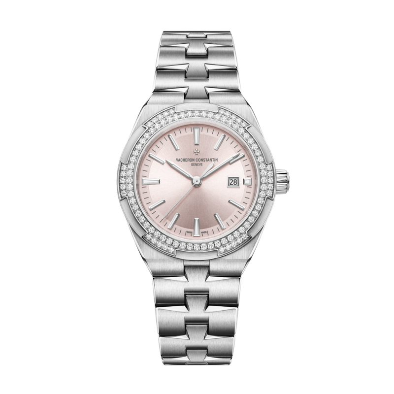Vacheron Constantin Overseas - Reloj automático de 35 mm con esfera rosa y brazalete de acero inoxidable con diamantes 4605V/200A-B971 