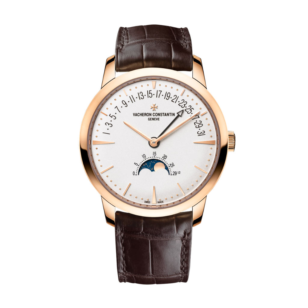 Vacheron Constantin Patrimony moon phase retrograde date 42.5 mm Silver Dial 18K Pink Gold   Leather Strap 4010U/000R-B329 - WATCHXNYC