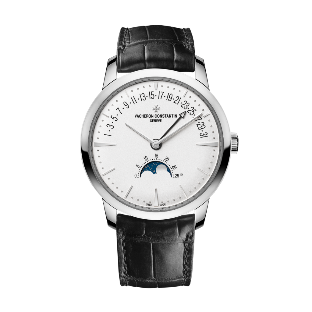 Vacheron Constantin Patrimony moon phase retrograde date 42.5 mm Silver Dial White Gold   Leather Strap 4010U/000G-B330 - WATCHXNYC