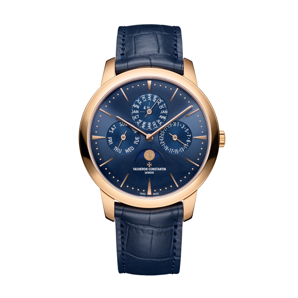 Vacheron Constantin Patrimony perpetual calendar ultra-thin 41 mm Midnight Blue Dial 18K Pink Gold   Leather Strap 43175/000R-B519 - WATCHXNYC
