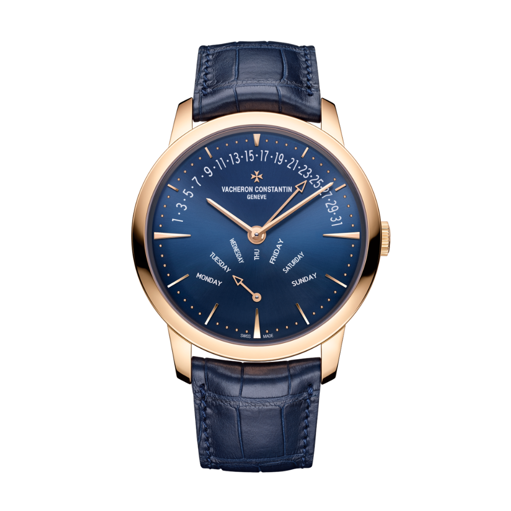 Vacheron Constantin Patrimony retrograde day-date 42.5 mm Blue Dial 18K Pink Gold   Leather Strap 4000U/000R-B516 - WATCHXNYC