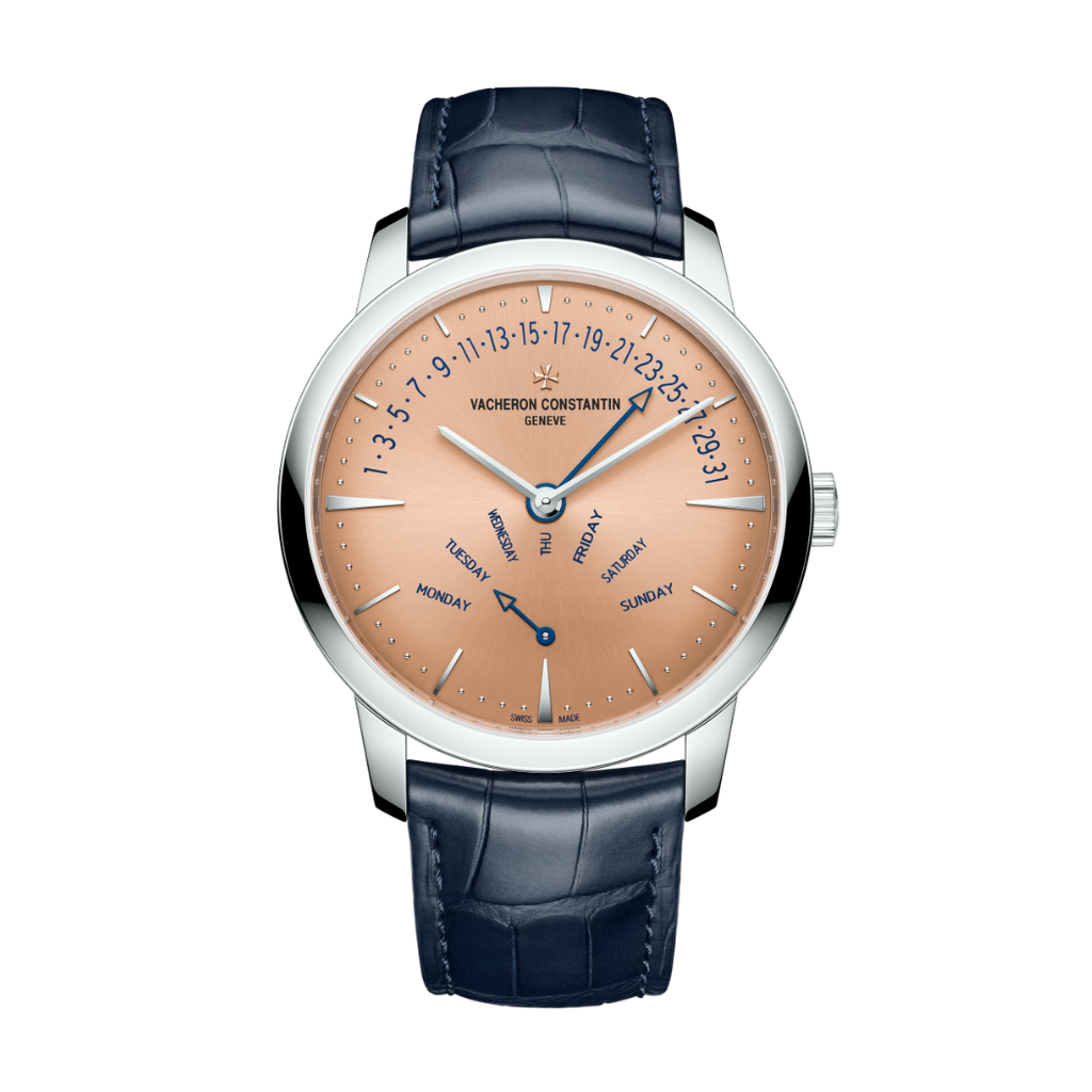 Vacheron Constantin Patrimony retrograde day-date 42.5 mm Salmon-Toned Dial Platinum   Leather Strap 4000U/000P-H003 - WATCHXNYC
