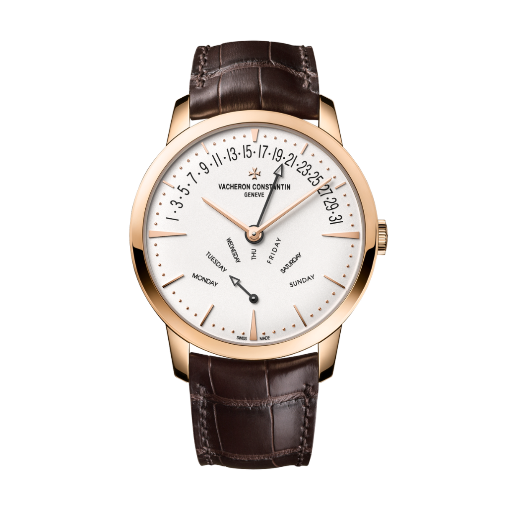 Vacheron Constantin Patrimony retrograde day-date 42.5 mm Silver Dial 18K Pink Gold   Leather Strap 4000U/000R-B110 - WATCHXNYC
