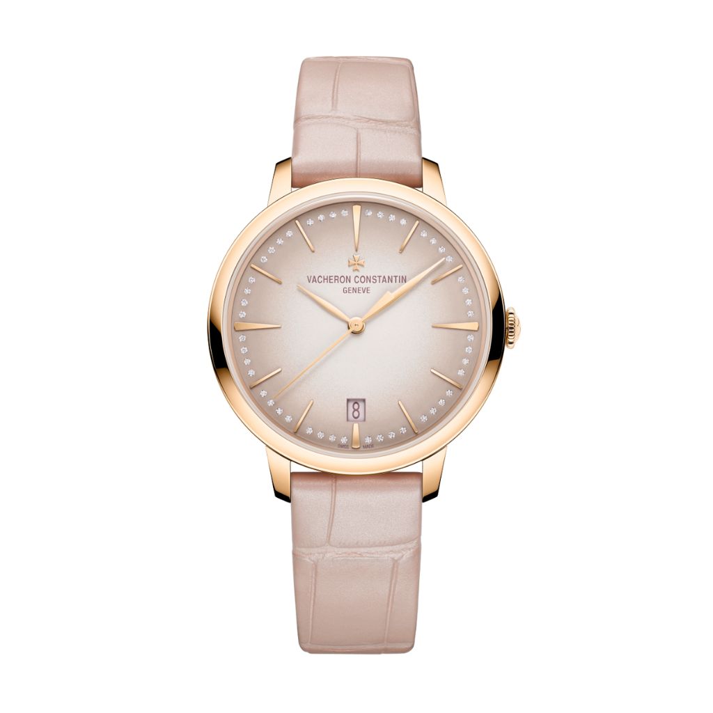 Vacheron Constantin Patrimony self-winding 36.5 mm Pink Dial with Diamonds 18K Pink Gold   Leather Strap 4110U/000R-B905 - WATCHXNYC