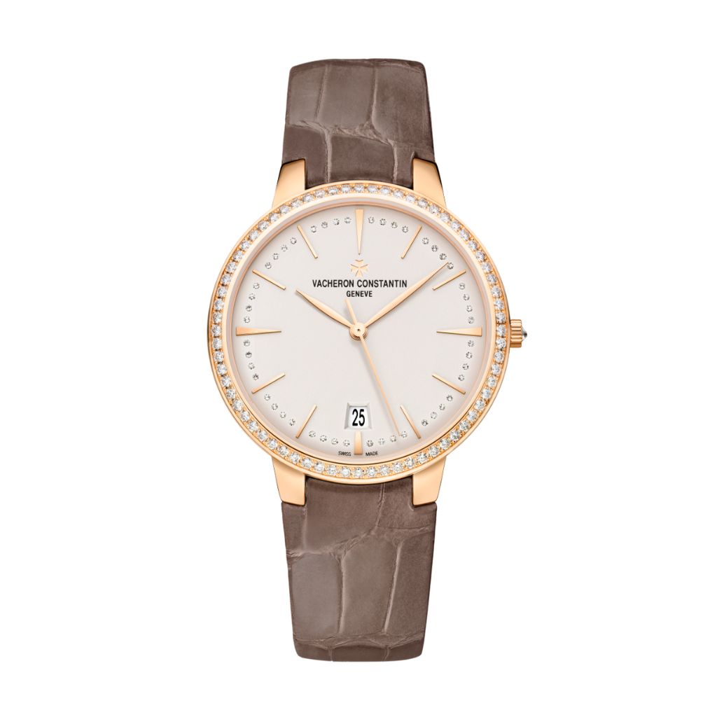 Vacheron Constantin Patrimony self-winding 36.5 mm Silver Dial with Diamonds 18K Pink Gold   Leather Strap 85515/000R-9840 - WATCHXNYC