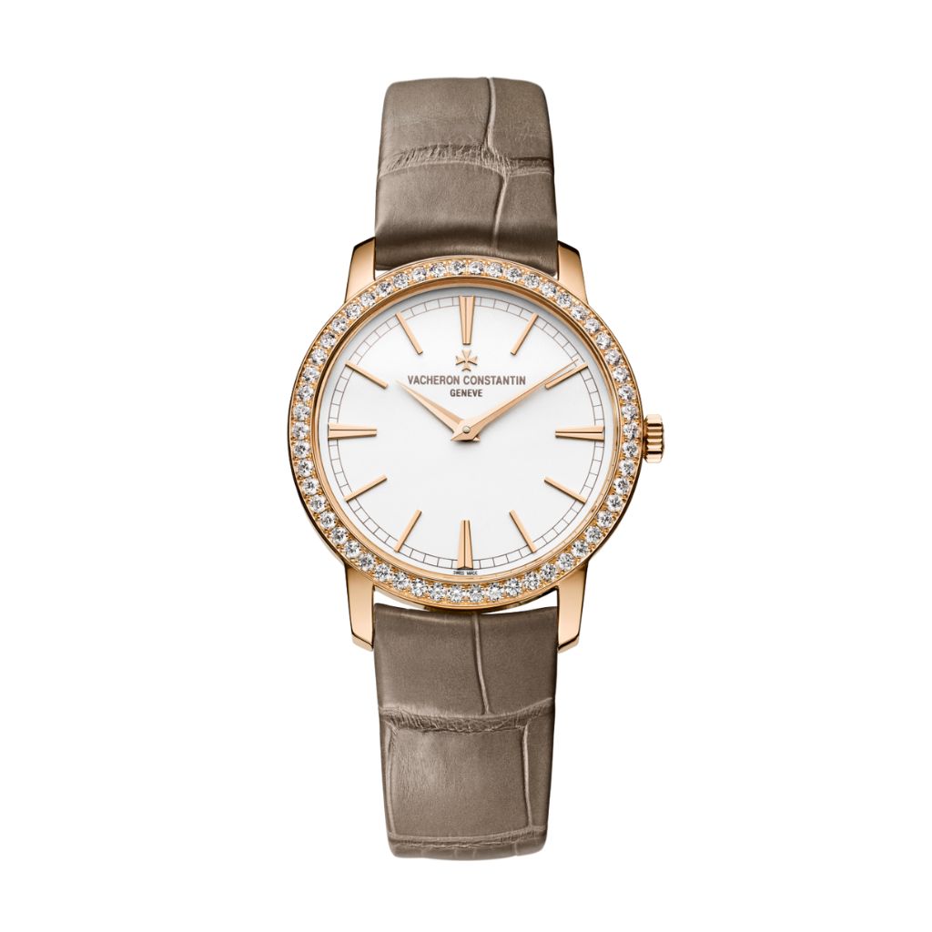Vacheron Constantin Traditionnelle manual-winding 33 mm Silver Dial with Diamonds 18K Pink Gold   Leather Strap 81590/000R-9847 - WATCHXNYC