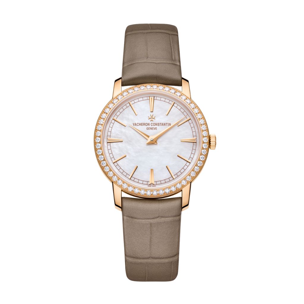 Vacheron Constantin Traditionnelle manual-winding 33 mm White Mother-Of-Pearl Dial with Diamonds 18K Pink Gold   Leather Strap 1405T/000R-B636 - WATCHXNYC