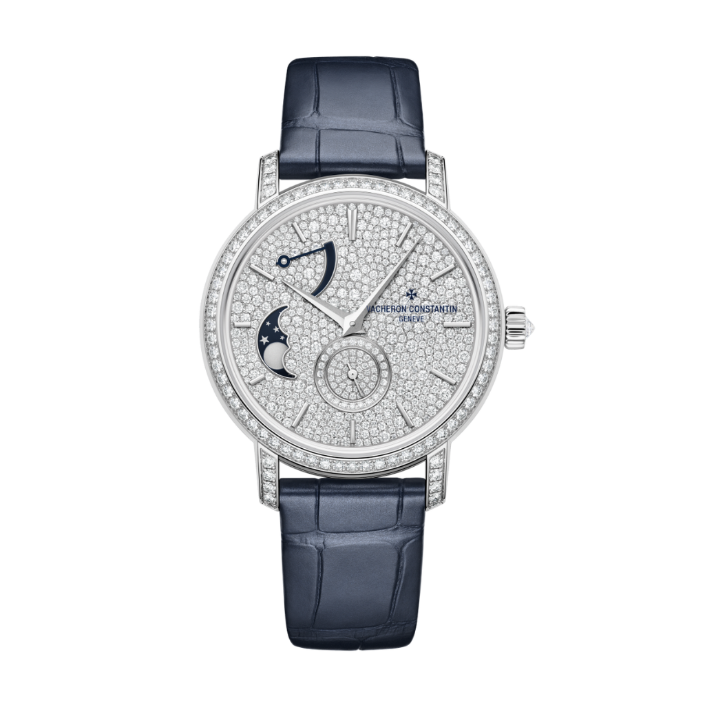 Vacheron Constantin Traditionnelle moon phase 37.5 mm Diamond Paved Dial White Gold   Leather Strap 7006T/000G-B913 - WATCHXNYC