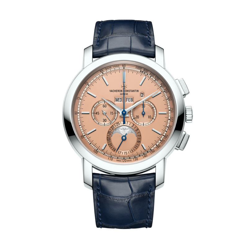 Vacheron Constantin Traditionnelle perpetual calendar chronograph 43 mm Salmon-Coloured Dial Platinum   Leather Strap 5000T/000P-B975
