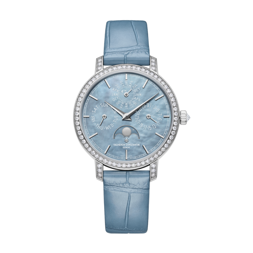 Vacheron Constantin Traditionnelle perpetual calendar ultra-thin 36.5 mm Light Blue Dial with Diamonds White Gold   Leather Strap 4305T/000G-B948 - WATCHXNYC
