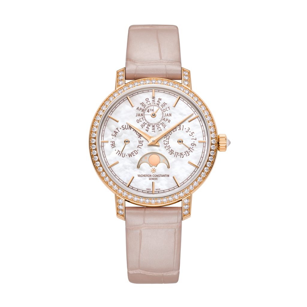 Vacheron Constantin Traditionnelle perpetual calendar ultra-thin 36.5 mm White Mother-Of-Pearl Dial with Diamonds 18K Pink Gold   Leather Strap 4305T/000R-B947 - WATCHXNYC