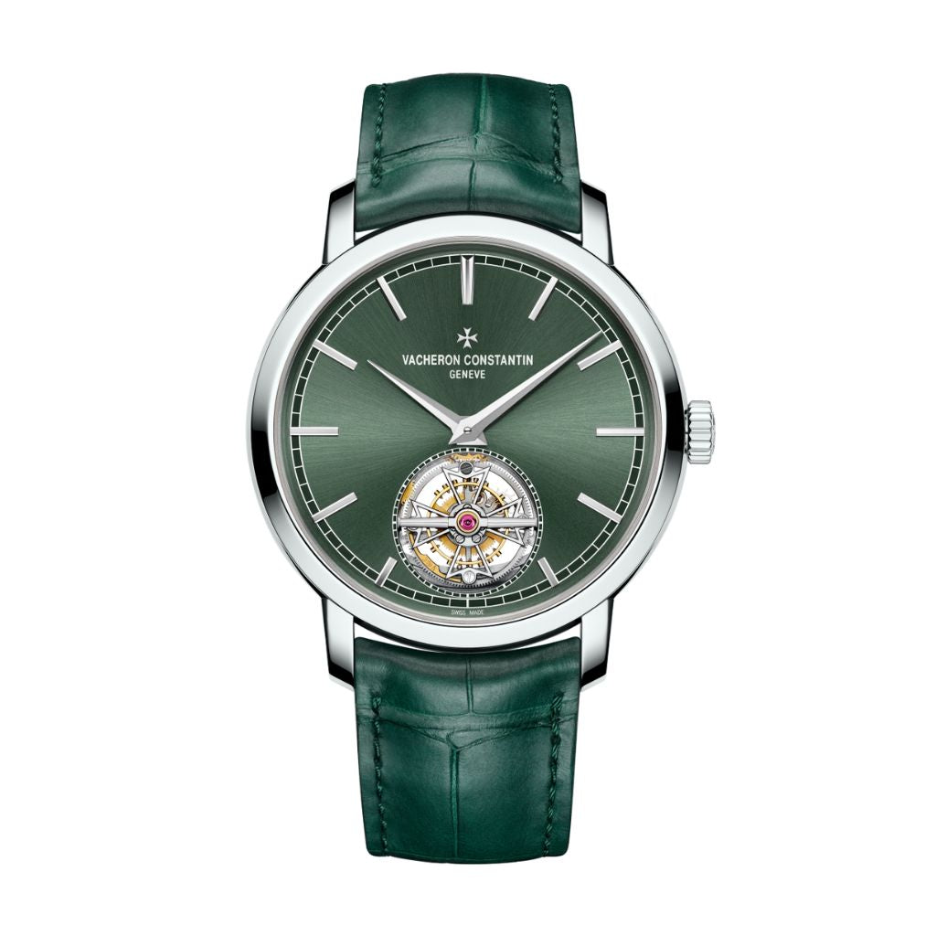 Vacheron Constantin Traditionnelle tourbillon 41 mm Green Dial Platinum   Leather Strap 6000T/000P-H025 - WATCHXNYC
