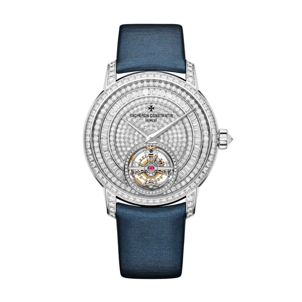 Vacheron Constantin Traditionnelle tourbillon jewellery 39 mm Diamond Paved Dial White Gold Satin Strap 6025T/000G-B635 - WATCHXNYC