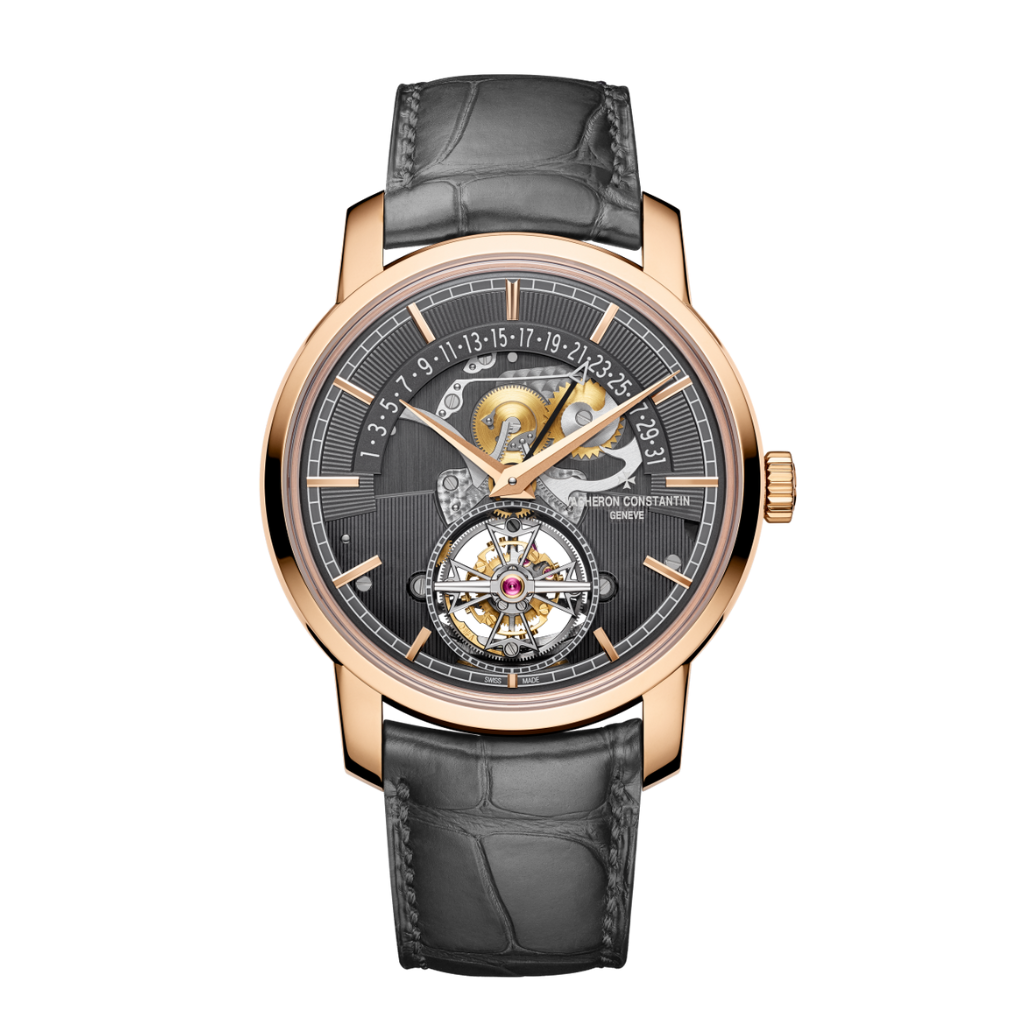 Vacheron Constantin Traditionnelle tourbillon retrograde date openface 41 mm Grey Dial 18K Pink Gold   Leather Strap 6010T/000R-B638 - WATCHXNYC