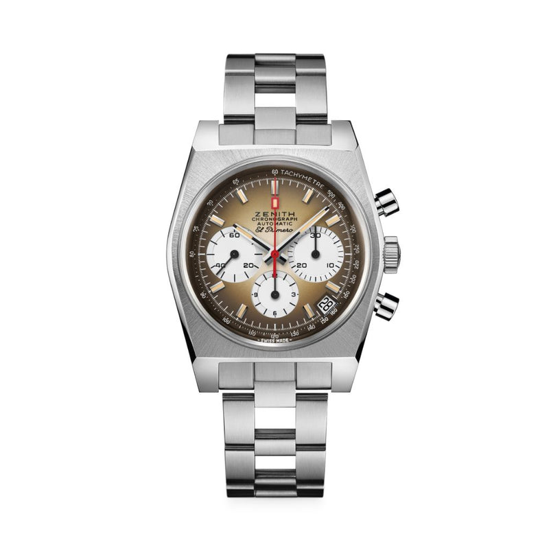 Zenith CHRONOMASTER REVIVAL EL PRIMERO A385 37 mm Esfera marrón Pulsera de acero inoxidable 03.A384.400/385.M385
