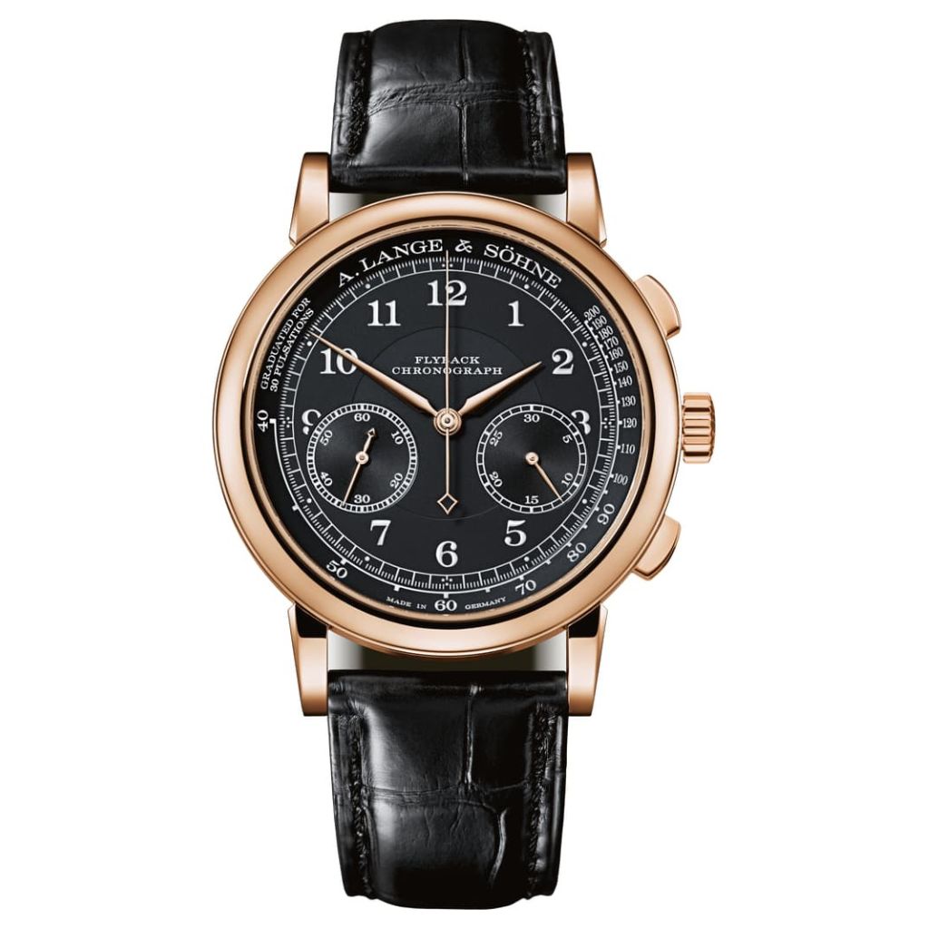 A. Lange & Sohne 1815 Chronograph 39.5 mm Black Dial 18K Pink Gold   Leather Strap 414.031 / LSLS4144AA - WATCHXNYC