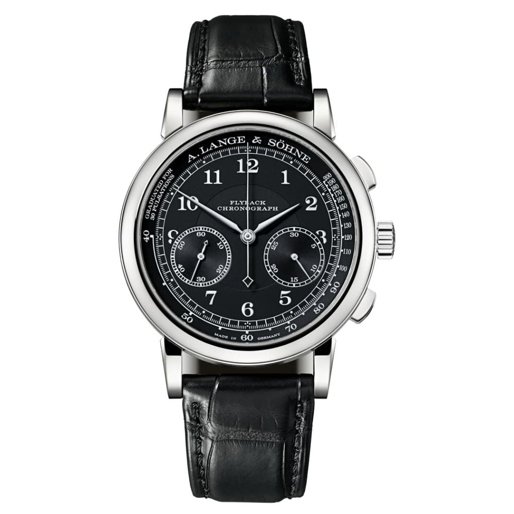 A. Lange & Sohne 1815 Chronograph 39.5 mm Black Dial 18k White Gold   Leather Strap 414.028 / LSLS4143AG - WATCHXNYC