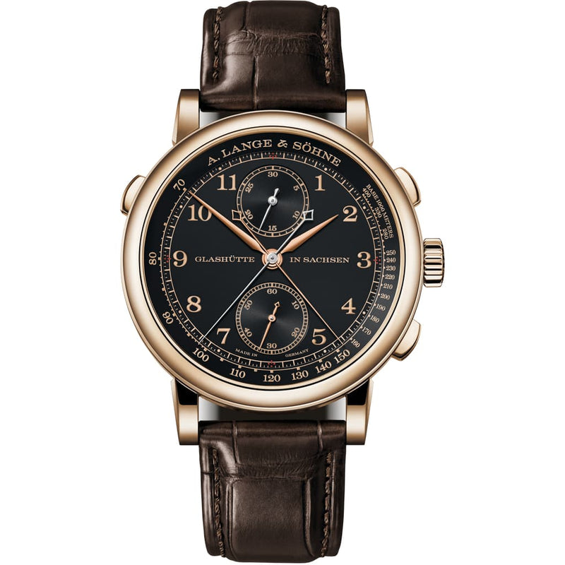 A. Lange & Sohne 1815 Rattrapante Honeygold “Homage To F. A. Lange” 41.2 mm Black Dial 18k Honey Gold   Leather Strap 425.050 / LSLS4256AA