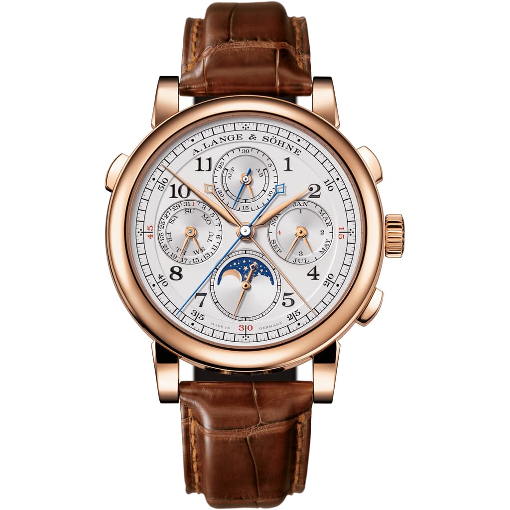 A. Lange & Sohne 1815 Rattrapante Perpetual Calendar 41.9 mm Silver Dial 18K Pink Gold   Leather Strap 421.032FE / LSLS4214AE - WATCHXNYC