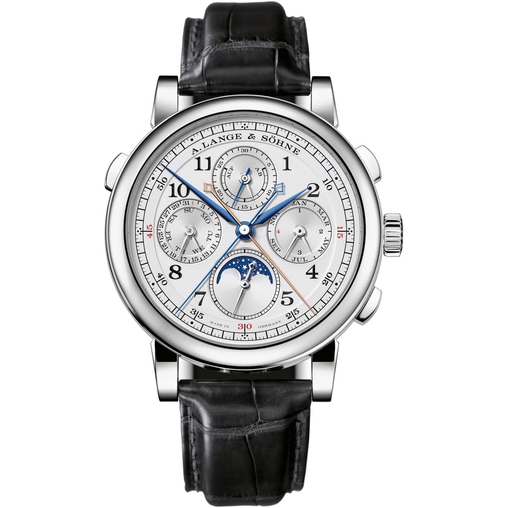 A. Lange & Sohne 1815 Rattrapante Perpetual Calendar 41.9 mm Silver Dial Platinum   Leather Strap 421.025FE / LSLS4212AB - WATCHXNYC