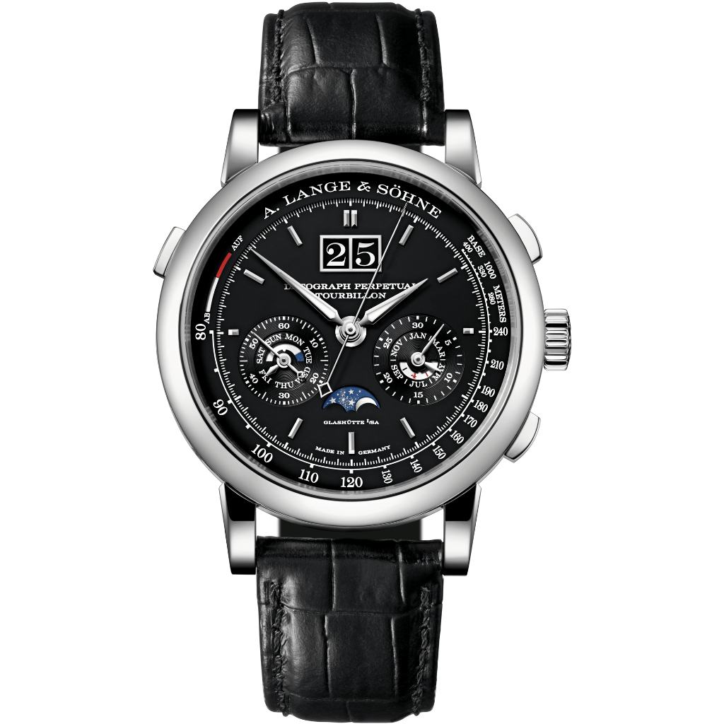A. Lange &amp; Sohne DATOGRAPH PERPETUAL TOURBILLON 41.5 mm Black Dial Platinum   Leather Strap 740.036FE / LSLS7402AT - WATCHXNYC