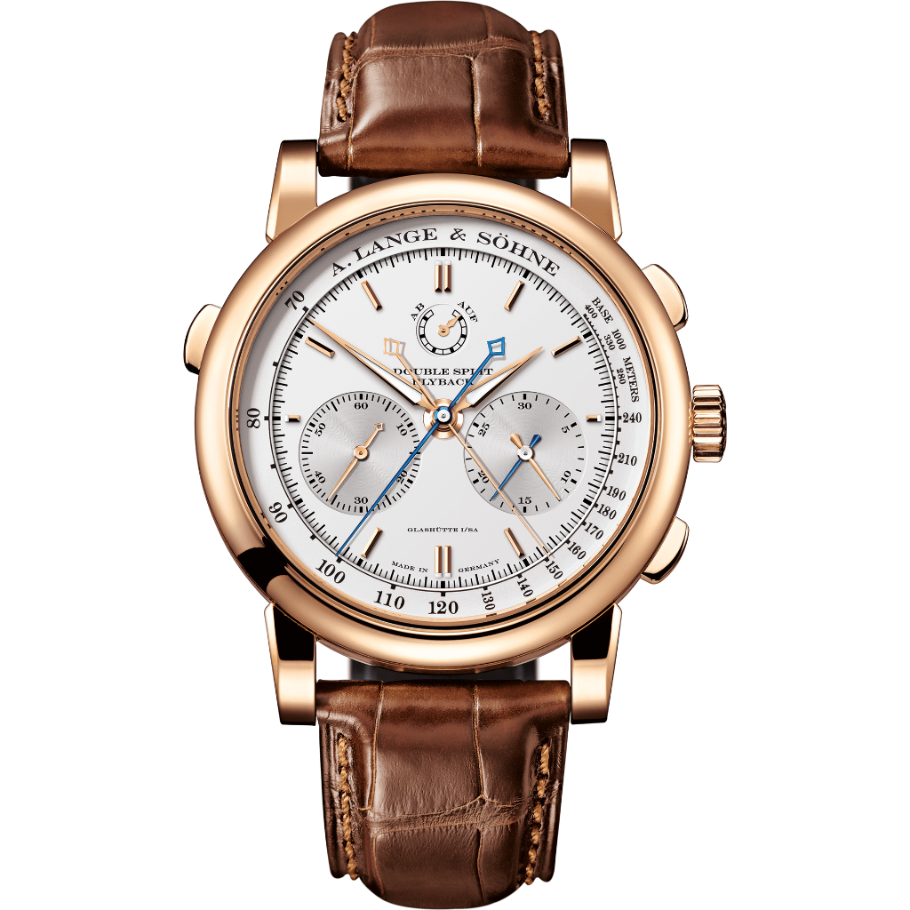 A. Lange & Sohne DOUBLE SPLIT 43 mm Silver Dial 18-Carat Pink Gold   Leather Strap 404.032 / LSLS4044AD - WATCHXNYC