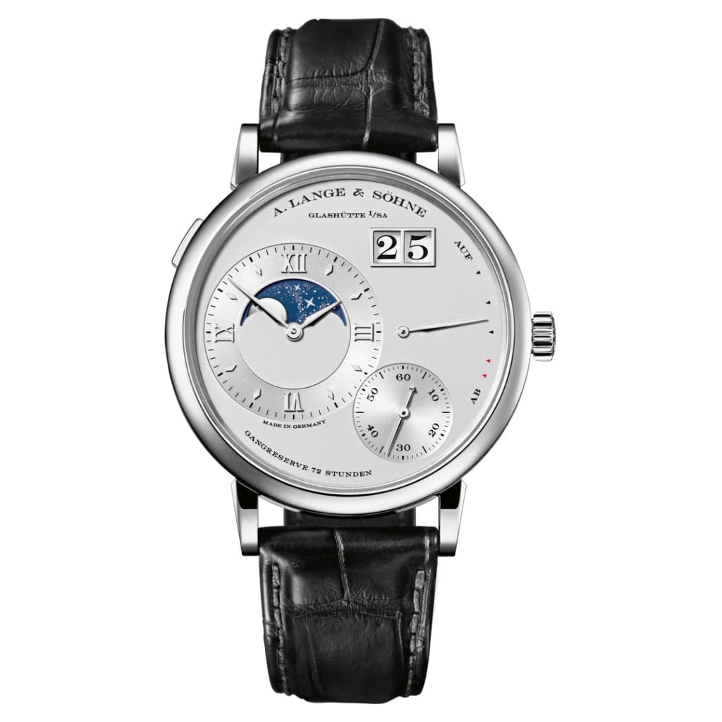 A. Lange & Sohne GRAND LANGE 1 MOON PHASE 41 mm Silver Dial Platinum   Leather Strap 139.025 / LSLS1392AA - WATCHXNYC
