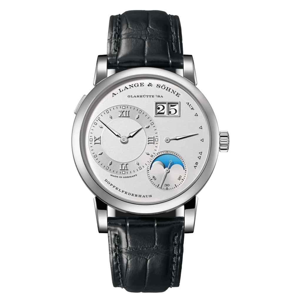 A. Lange & Sohne LANGE 1 MOON PHASE 38.5 mm Silver Dial Platinum   Leather Strap 192.025 / LSLS1922AA - WATCHXNYC