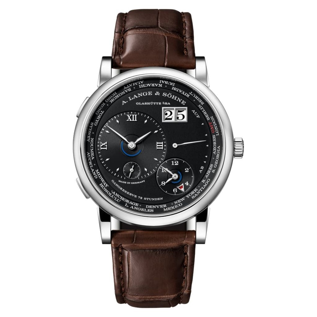 A. Lange & Sohne LANGE 1 TIME ZONE 41.9 mm Black Dial 18K White Gold   Leather Strap 136.029 / LSLS1363AG - WATCHXNYC