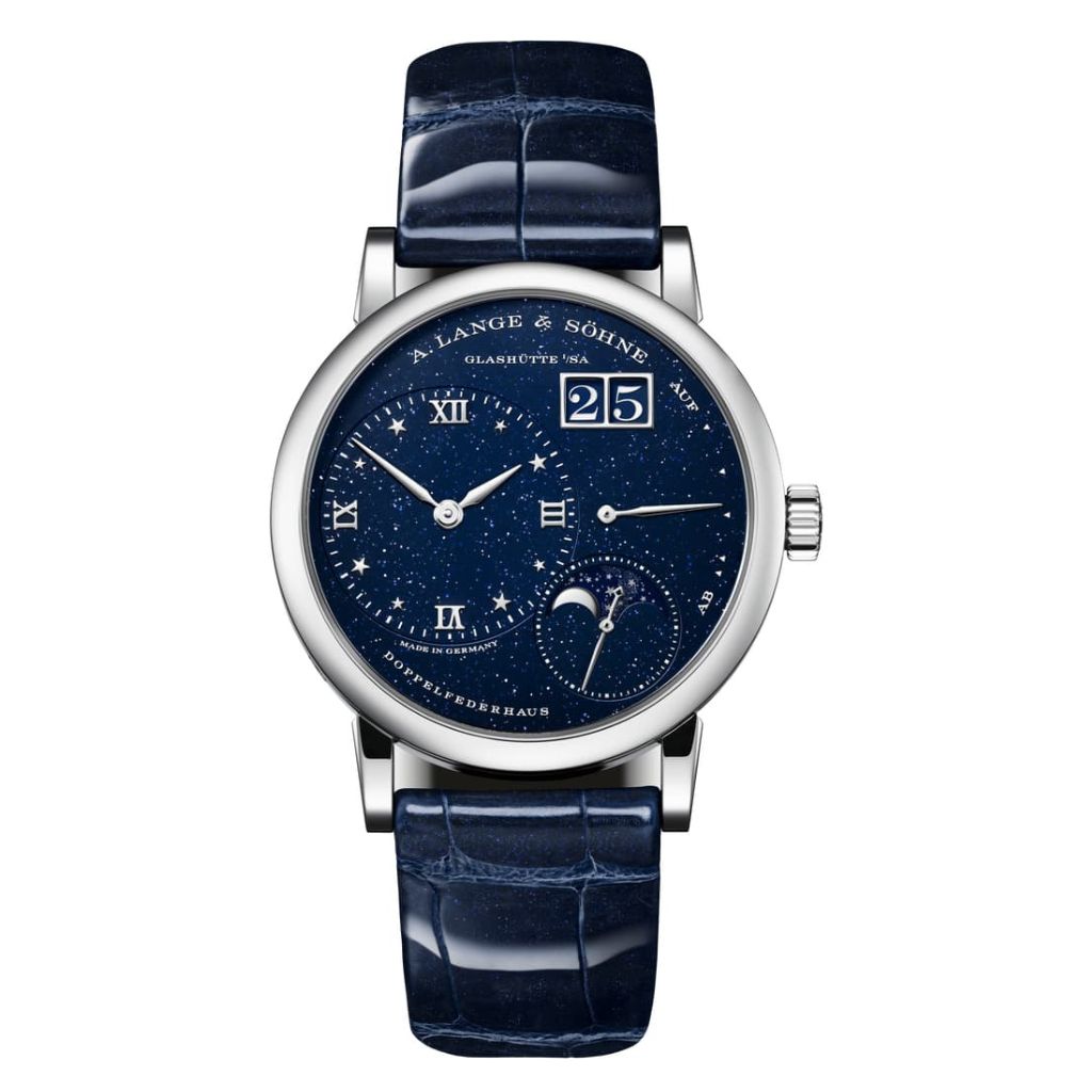 A. Lange & Sohne LITTLE LANGE 1 MOON PHASE 36.8 mm Blue Dial 18K White Gold   Leather Strap 182.086 / LSLS1823AX - WATCHXNYC