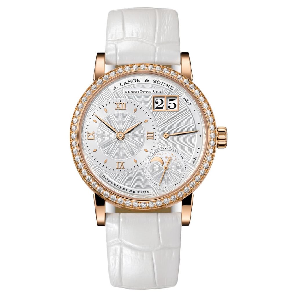 A. Lange & Sohne LITTLE LANGE 1 MOON PHASE 36.8 mm Silver Dial with Diamonds 18K Pink Gold   Leather Strap 182.830 / LSLS1824TQ - WATCHXNYC