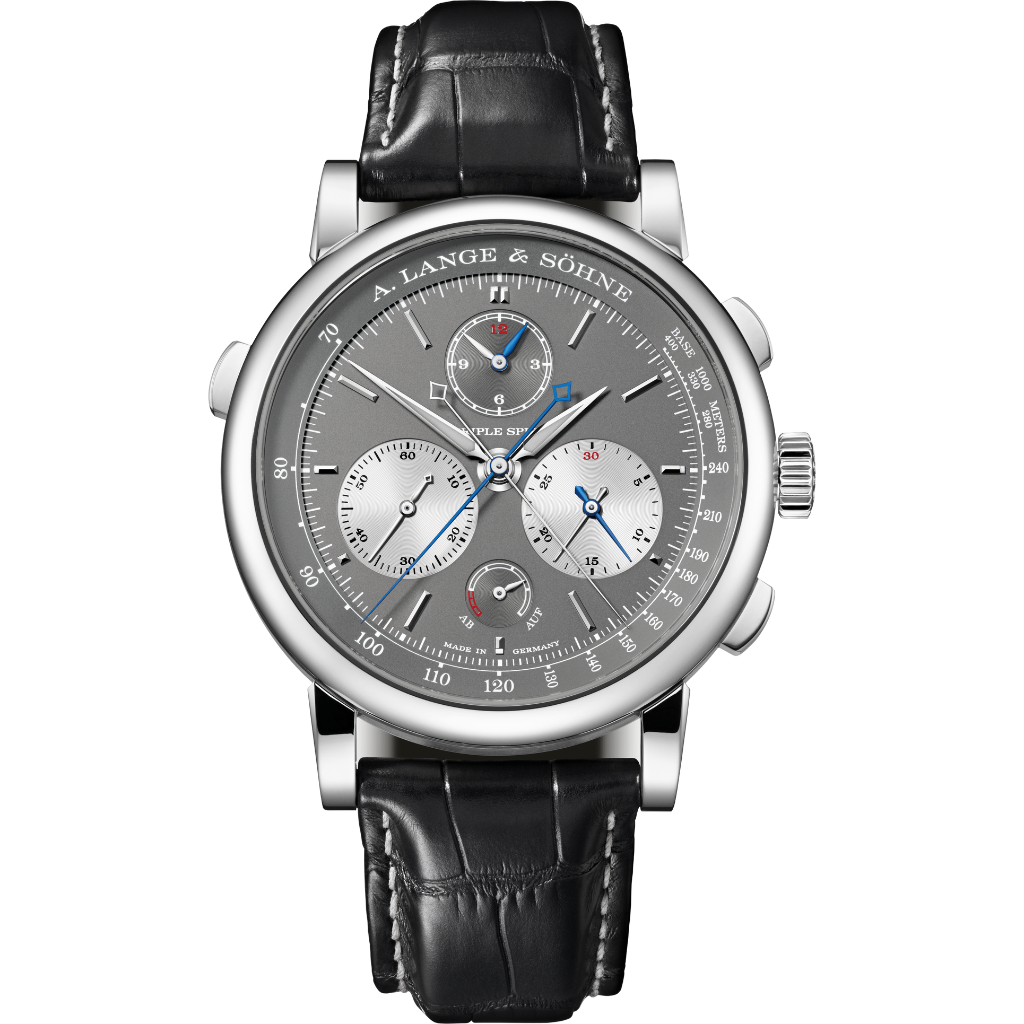 A. Lange &amp; Sohne TRIPLE SPLIT 43.2 mm Light-Grey Dial 18-Carat White Gold   Leather Strap 424.038F / LSLS4243AD - WATCHXNYC