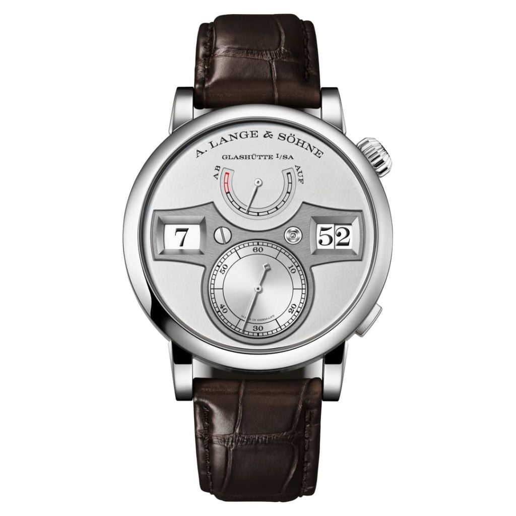 A. Lange & Sohne ZEITWERK 41.9 mm Silver Dial Platinum   Leather Strap 142.025 / LSLS1423AG - WATCHXNYC