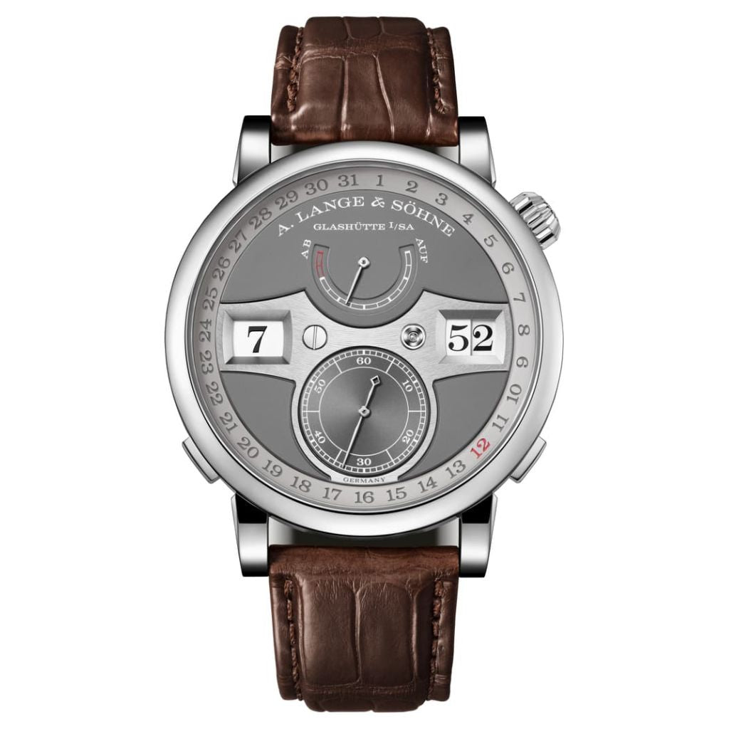 A. Lange & Sohne ZEITWERK DATE 44.2 mm Grey Dial 18k White Gold   Leather Strap 148.038 / LSLS1483AA - WATCHXNYC