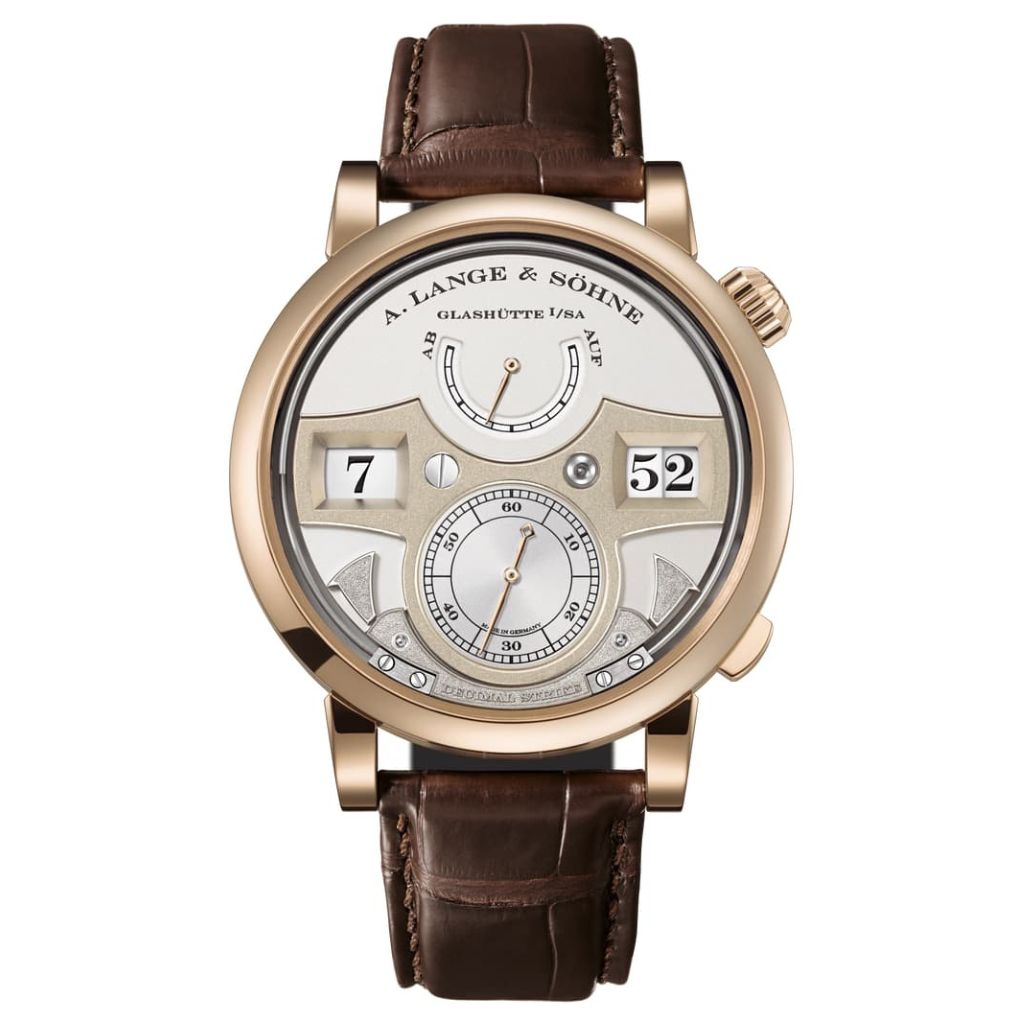 A. Lange & Sohne Zeitwerk Decimal Strike 44.2 mm Silver Dial 18k Honey Gold   Leather Strap 143.050 / LSLS1436AA - WATCHXNYC