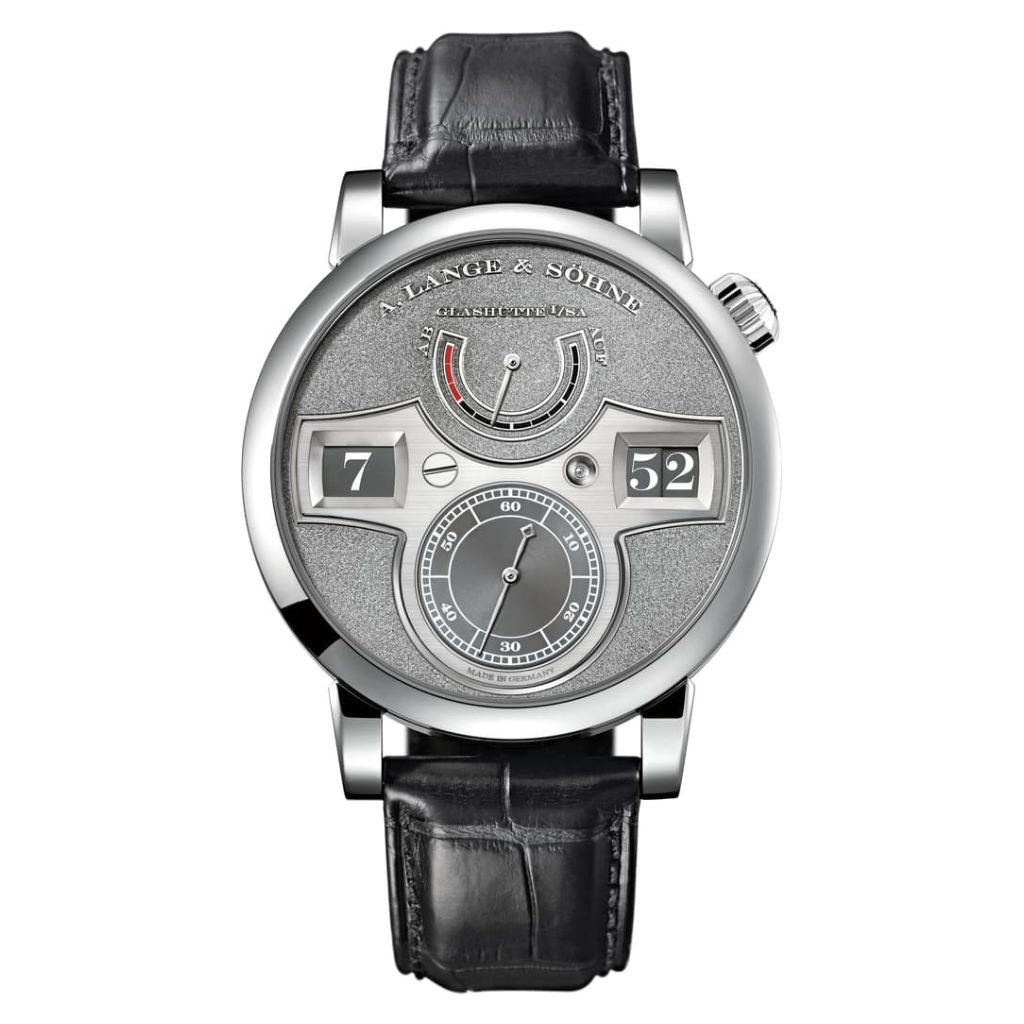A. Lange & Sohne Zeitwerk Handwerkskunst 41.9 mm Grey Dial Platinum   Leather Strap 140.048 / LSLS1402AM - WATCHXNYC