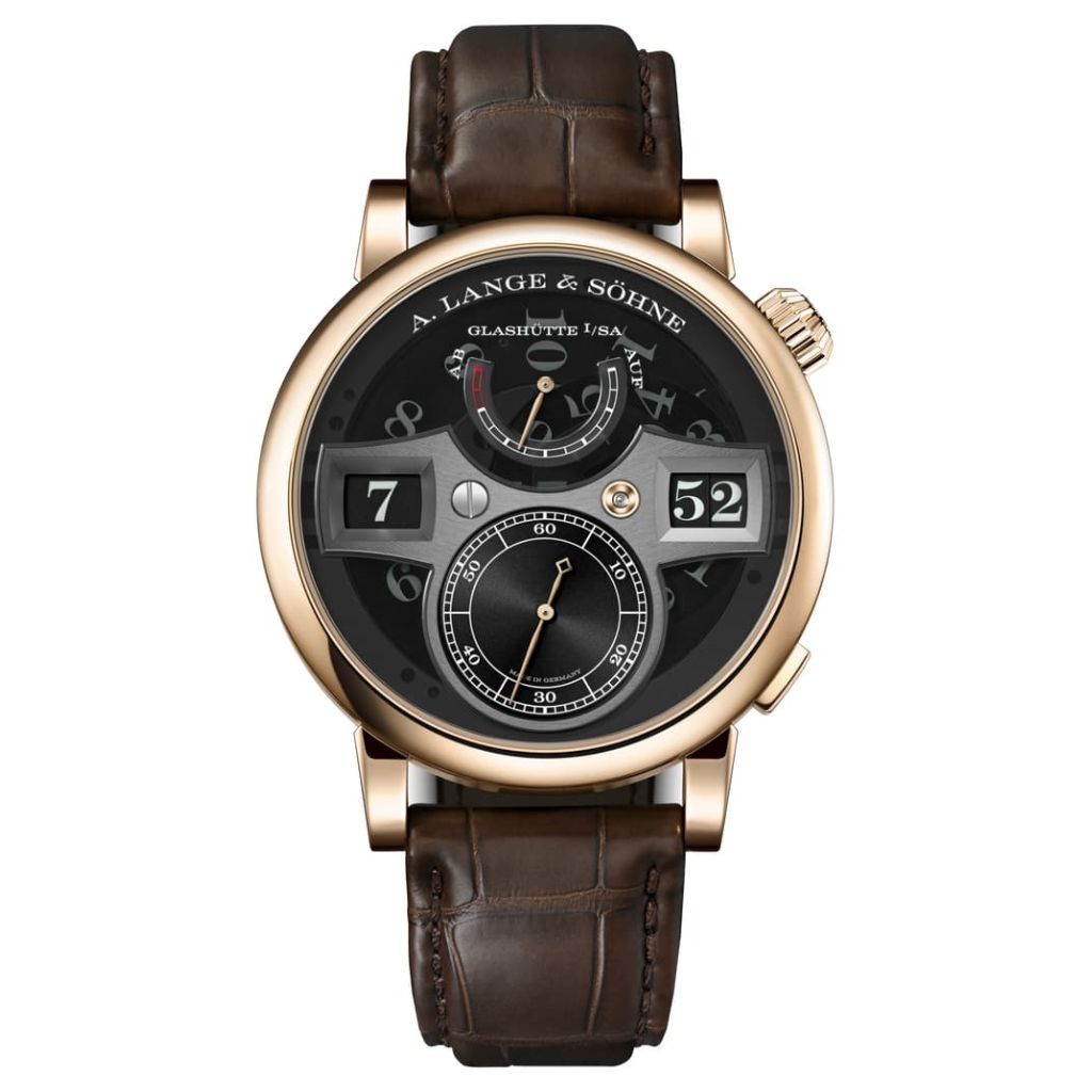 A. Lange & Sohne Zeitwerk Honeygold “Lumen” 41.9 mm Black Dial 18k Honey Gold   Leather Strap 142.055 / LSLS1426AA - WATCHXNYC