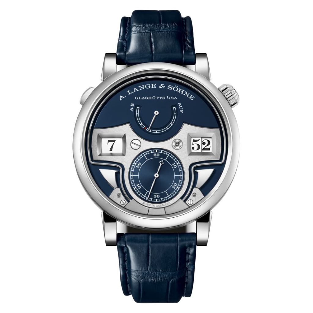 A. Lange & Sohne Zeitwerk Minute Repeater 44.2 mm Blue Dial 18k White Gold   Leather Strap 147.028F / LSLS1473AA - WATCHXNYC