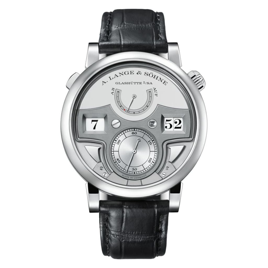 A. Lange & Sohne Zeitwerk Minute Repeater 44.2 mm Silver Dial Platinum   Leather Strap 147.025F / LSLS1472AC - WATCHXNYC