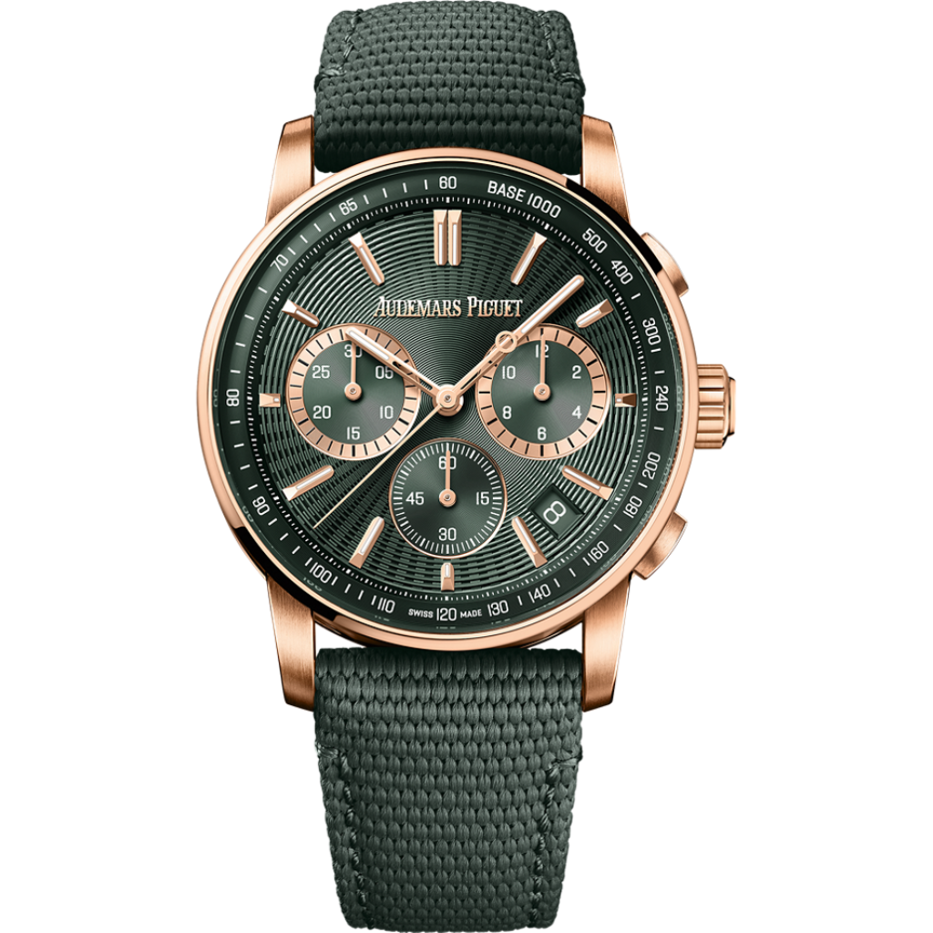 Audemars Piguet Code 11.59 by Audemars Piguet Selfwinding Chronograph 41 mm Green Dial 18-Carat Pink Gold Rubber-Coated Strap 26393OR.OO.A056KB.01 - WATCHXNYC